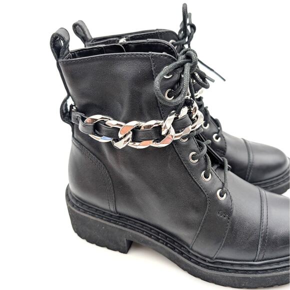 Linea Paolo Thexton Chain Lace Up Ankle Boot Women's Black Size US6.5M EU37 - Picture 12 of 12
